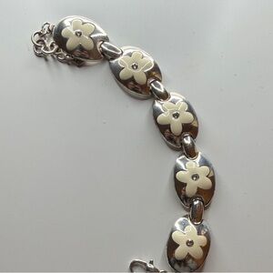 Brighton Enamel Elegant Silver and Cream Floral Bracelet